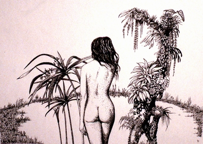Erotic image, pen and ink.  Peter Buddle